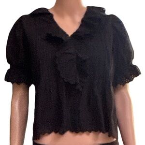 Ultra Pink Eyelet Lace Ruffled Blouse Small